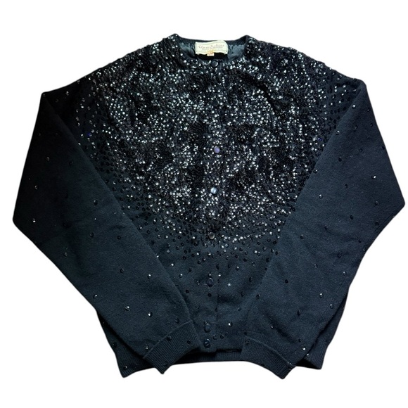 VINTAGE 1950’s Lambs Wool Hand Beaded Button Sweater - Picture 4 of 8